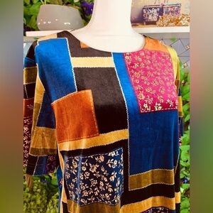 Vintage Womens 90s Boho Gypsy Hippie Velvet colorful Blouse Floral Sz M Blair
